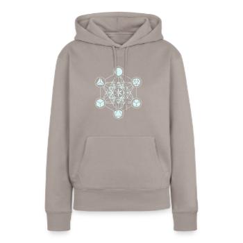 Metatrons Cube, Platonic Solids, Flower of Life - Women’s Premium Organic Hoodie - taupe - Front - Julia (174cm)
