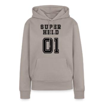 Superheld - Frauen Premium Bio Hoodie - Taupe - Vorne - Julia (174cm)