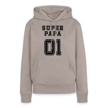 Superpapa - Frauen Premium Bio Hoodie - Taupe - Vorne - Julia (174cm)