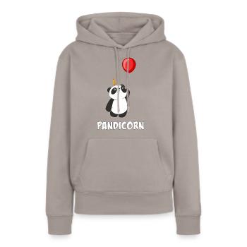Pandicorn mit Ballon - Frauen Premium Bio Hoodie - Taupe - Vorne - Julia (174cm)