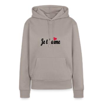 Je t ´aime - Frauen Premium Bio Hoodie - Taupe - Vorne - Julia (174cm)
