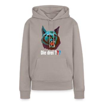 Die Drei ??? und der Karpatenhund Cover mit Logo - Frauen Premium Bio Hoodie - Taupe - Vorne - Julia (174cm)