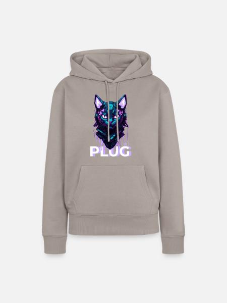 CYBER CAT PLUG - Frauen Premium Bio Hoodie - Taupe
