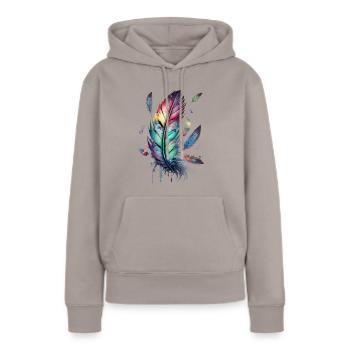 Plumes, Boho, Ethno, Style, Motif Indien Tribal - Sweat à capuche Premium bio Femme - taupe - Devant - Julia (174cm)