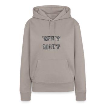 Tu n’en fais pas ? - Sweat à capuche Premium bio Femme - taupe - Devant - Julia (174cm)