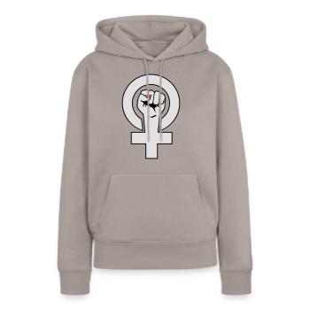 Féministe - féministe - Sweat à capuche Premium bio Femme - taupe - Devant - Julia (174cm)