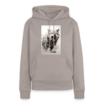Bozkurt - grauer Wolf - Frauen Premium Bio Hoodie - Taupe - Vorne - Julia (174cm)
