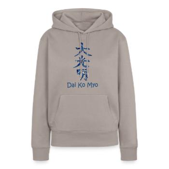 dai ko myo ebru 12 - Sweat à capuche Premium bio Femme - taupe - Devant - Julia (174cm)