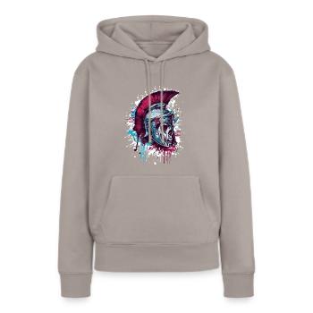 Spartaner Totenkopf Helm Spartan - Frauen Premium Bio Hoodie - Taupe - Vorne - Julia (174cm)