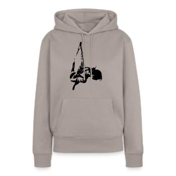 Hanging Sideways - Frauen Premium Bio Hoodie - Taupe - Vorne - Julia (174cm)
