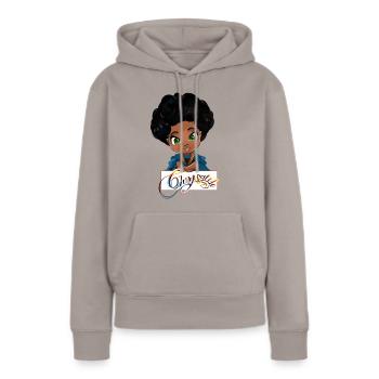 Chibi Chrysalide - Sweat à capuche Premium bio Femme - taupe - Devant - Julia (174cm)