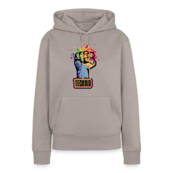 techno - Sweat à capuche Premium bio Femme - taupe - Devant - Julia (174cm)