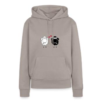 Maehmuhry Schafe Herzen - Frauen Premium Bio Hoodie - Taupe - Vorne - Julia (174cm)