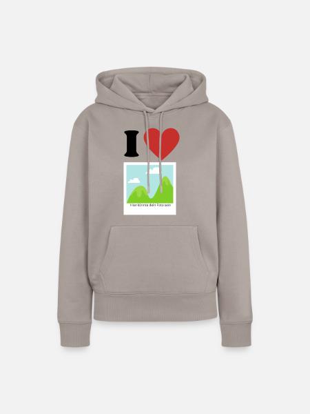 I Love - Frauen Premium Bio Hoodie - Taupe