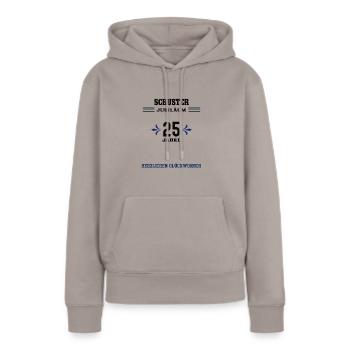 Schuster 25 Jahre Jubiläum 25. jähriges Jubilaeum - Frauen Premium Bio Hoodie - Taupe - Vorne - Julia (174cm)