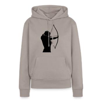 Weibliche Bogenschützin - Frauen Premium Bio Hoodie - Taupe - Vorne - Julia (174cm)