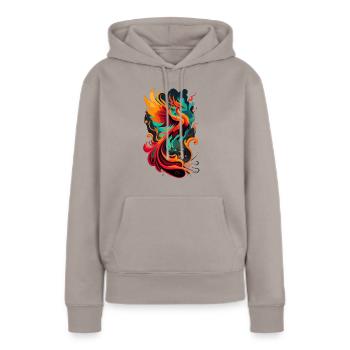 Phönix aus der Asche – Feuervogel der Wiedergeburt - Frauen Premium Bio Hoodie - Taupe - Vorne - Julia (174cm)