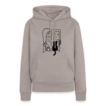 Chat assis fenêtre nuit - Sweat à capuche Premium bio Femme - taupe - Devant - Julia (174cm)