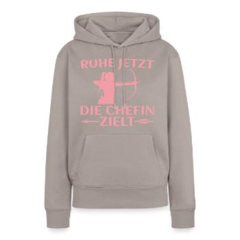 Bogenschießen Schützenverein Bogenschützin - Frauen Premium Bio Hoodie - Taupe - Vorne - Julia (174cm)