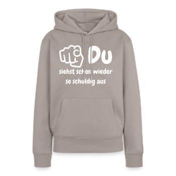 Schuld - Frauen Premium Bio Hoodie - Taupe - Vorne - Julia (174cm)