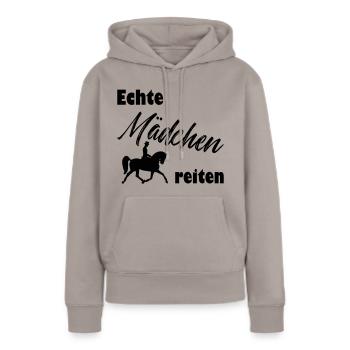 De vraies filles à cheval - Sweat à capuche Premium bio Femme - taupe - Devant - Julia (174cm)