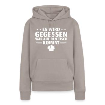 Kochen Es wird gegessen Hobbykoch - Frauen Premium Bio Hoodie - Taupe - Vorne - Julia (174cm)