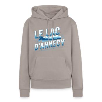 Le Lac d'Annecy - Sweat à capuche Premium bio Femme - taupe - Devant - Julia (174cm)