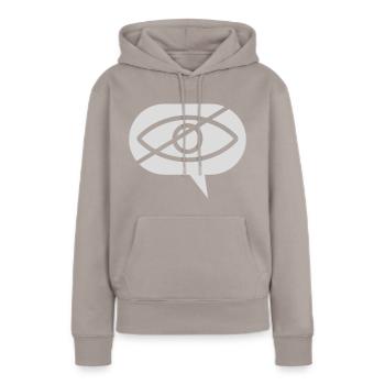 Verboten angucken Auge Sprechblase - Frauen Premium Bio Hoodie - Taupe - Vorne - Julia (174cm)