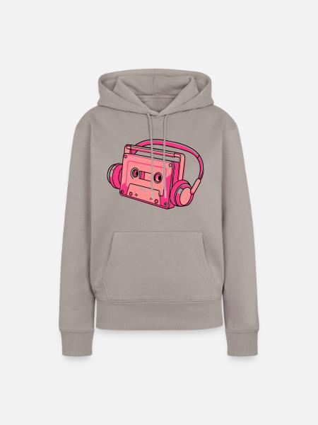 Walkman mit Kopfhörern Retro personalisierbar - Frauen Premium Bio Hoodie - Taupe
