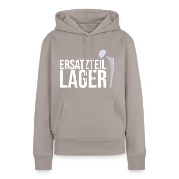 Ersatzteillager Hüftprothese links - Frauen Premium Bio Hoodie - Taupe - Vorne - Julia (174cm)