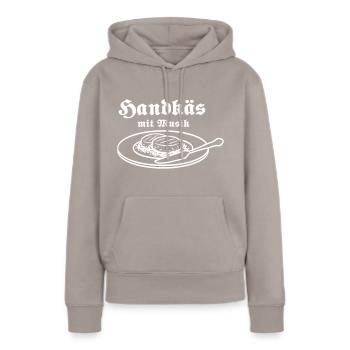 Handkäs mit Musik - Frauen Premium Bio Hoodie - Taupe - Vorne - Julia (174cm)