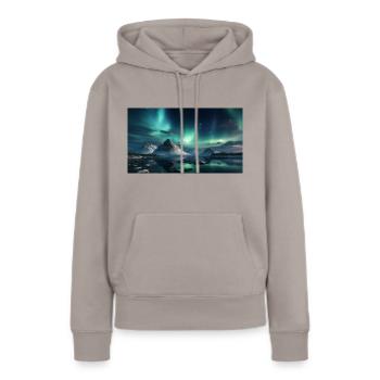 Polarnacht mit Nordlichtern im Winter Panorama - Frauen Premium Bio Hoodie - Taupe - Vorne - Julia (174cm)
