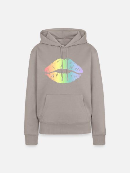 Lippen - Frauen Premium Bio Hoodie - Taupe