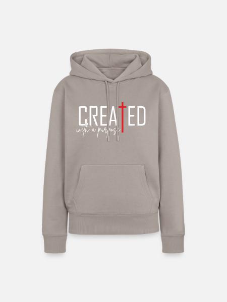Created with purpose! - Frauen Premium Bio Hoodie - Taupe