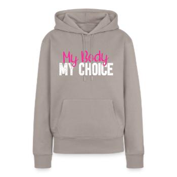 Mon corps, ma décision - Sweat à capuche Premium bio Femme - taupe - Devant - Julia (174cm)