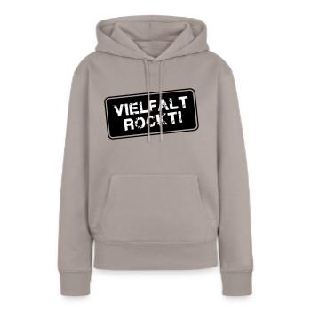 La diversité, c’est génial ! - Sweat à capuche Premium bio Femme - taupe - Devant - Julia (174cm)