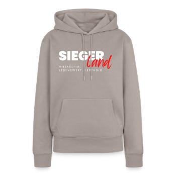 Siegerland - vielfaltig - lebenswert - lebendig - Frauen Premium Bio Hoodie - Taupe - Vorne - Julia (174cm)