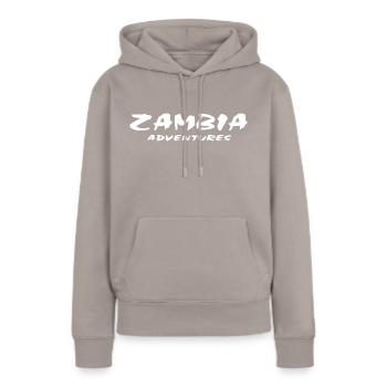 Zambia - Sambia - Frauen Premium Bio Hoodie - Taupe - Vorne - Julia (174cm)