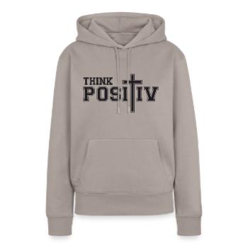 Penser positif - Sweat à capuche Premium bio Femme - taupe - Devant - Julia (174cm)