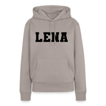 Nom - Lena - Sweat à capuche Premium bio Femme - taupe - Devant - Julia (174cm)