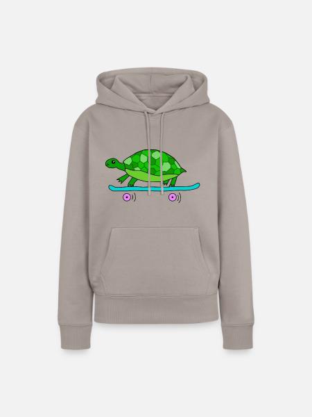 Schildkröte fährt Skateboard - Frauen Premium Bio Hoodie - Taupe