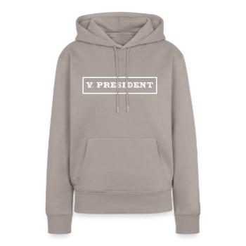 V President in Privatem Club Freundeclub Biker - Frauen Premium Bio Hoodie - Taupe - Vorne - Julia (174cm)