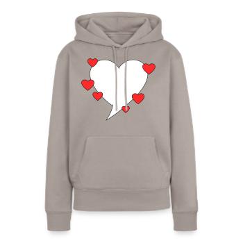 Bulle de dialogue avec des cœurs - Sweat à capuche Premium bio Femme - taupe - Devant - Julia (174cm)