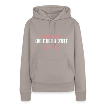 Bogensport Schützin Bogenschießen - Frauen Premium Bio Hoodie - Taupe - Vorne - Julia (174cm)