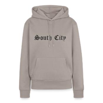 South City - Frauen Premium Bio Hoodie - Taupe - Vorne - Julia (174cm)