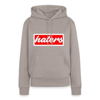 hater haters hass enemy hate enemy shirt casquette sur - Sweat à capuche Premium bio Femme - taupe - Devant - Julia (174cm)