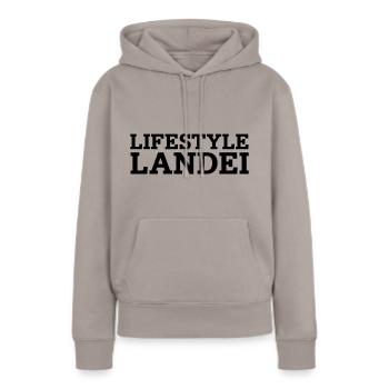 Lifestysle Landei Typo - Frauen Premium Bio Hoodie - Taupe - Vorne - Julia (174cm)