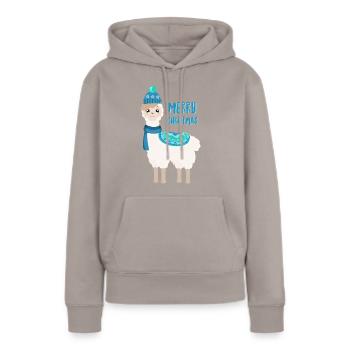 Bobby das Lama wünscht Merry Christmas - Frauen Premium Bio Hoodie - Taupe - Vorne - Julia (174cm)