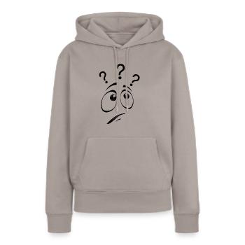 Questionné en noir - Sweat à capuche Premium bio Femme - taupe - Devant - Julia (174cm)
