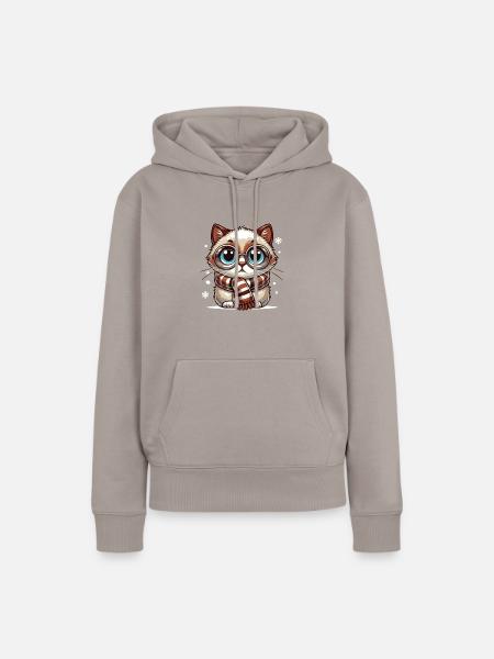 Winter Katze - Frauen Premium Bio Hoodie - Taupe